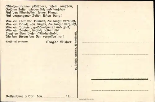 Künstler Ak Rothenburg ob der Tauber, Marktplatz um 1600, Gedicht Magda Fischer