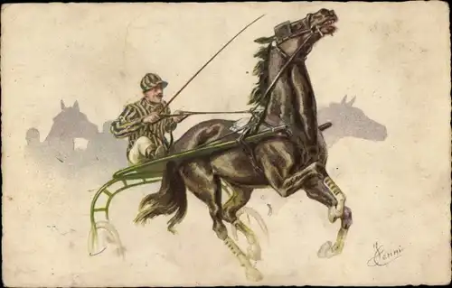 Künstler Ak Rennpferd, Trabrennen