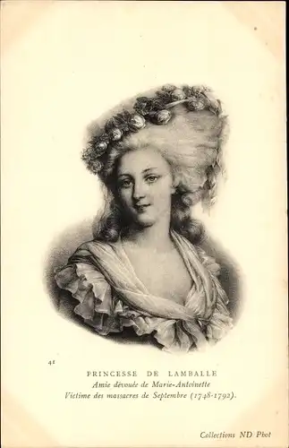 Ak Prinzessin de Lamballe, treue Freundin von Marie-Antoinette