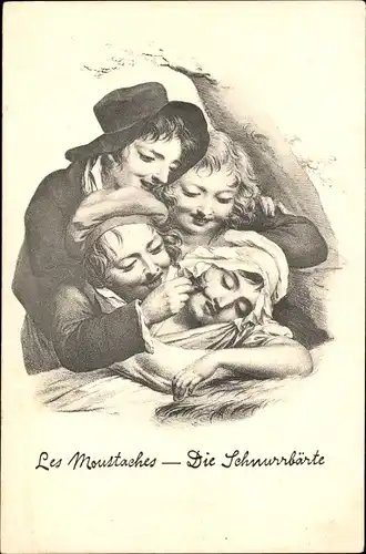 Künstler Ak Die Schnurrbärte, Jungen malen Frau einen Bart