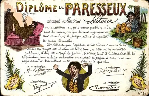 Künstler Ak Lazy Diploma