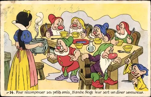 Künstler Ak Walt Disney, Schneewittchen, Zwerge