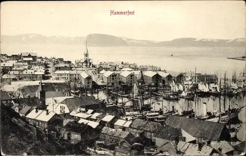 Ak Hammerfest Norwegen, Panorama, Hafen