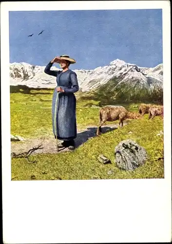 Künstler Ak Segantini, Giovanni, Mittag in den Alpen, Hirtin