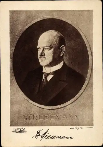 Künstler Ak Sager, Otto, Gustav Stresemann, Portrait