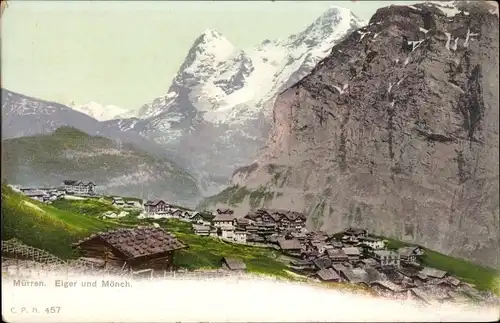 Ak Mürren Kanton Bern Schweiz, Eiger und Mönch, Ort