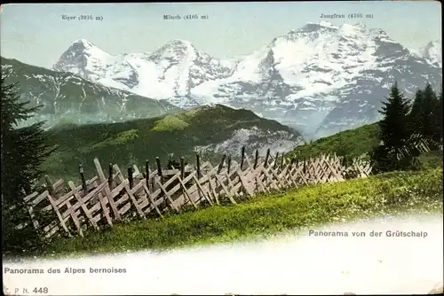 Ak Kanton Bern, Eiger, Mönch, Jungfrau, Panorama von der Grütschalp