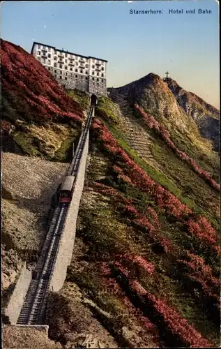 Ak Stanserhorn Halbkanton Nidwalden, Stanserhornbahn mit Hotel