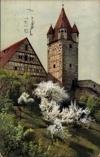 Ak Frühling im Frankenlande, Apfelblüte in Rothenburg, Nenke und Ostermaier 1892