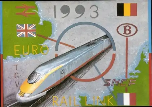 Künstler Ak Storey, John, französische, belgische, britische Personenzüge, Euro Tunnel 1993