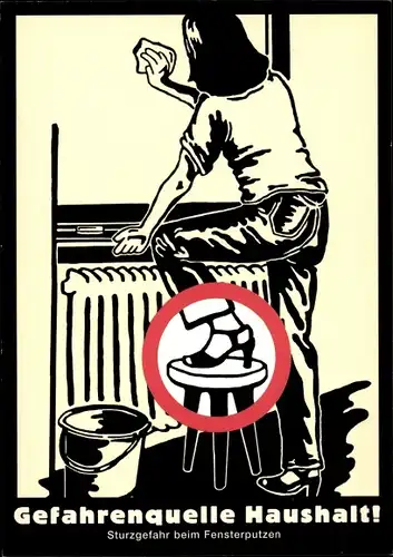 Ak Gefahrenquelle Haushalt, Sturzgefahr beim Fensterputzen