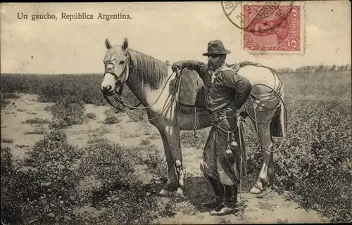 Ak Argentinien, Gaucho mit Pferd