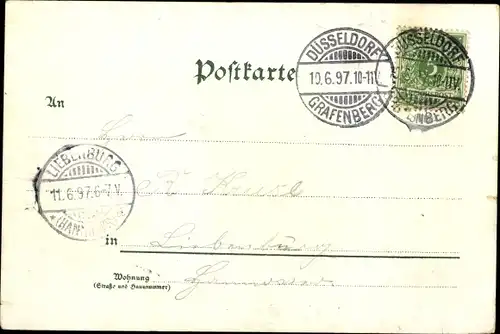 Litho Elberfeld Wuppertal in Nordrhein Westfalen, Bank, Rathaus, Theater, Haardt, Aussichtsturm