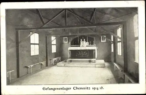 Ak Chemnitz Sachsen, Kriegsgefangenenlager, Innenansicht der Kapelle, I. WK