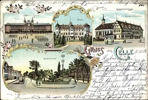 Litho Celle in Niedersachsen, Infanteriekaserne, Rathaus, Schloss, Bahnhofstraße