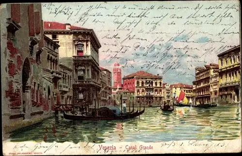 Litho Venezia Venedig Venetien, Canal Grande, Gondeln