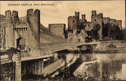 Ak Conway Conwy Wales, Schloss, Brücke