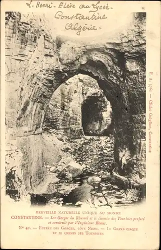 Ak Constantine Algerien, Merveille Naturelle, Entree des Gorges, Cote Nord