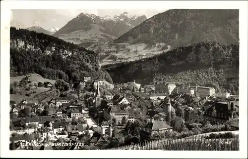 Ak Feldkirch in Vorarlberg, Totalansicht der Ortschaft gegen Gurtisspitze