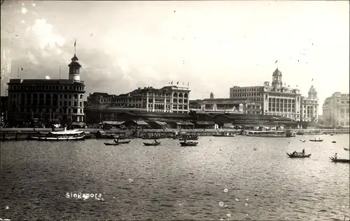 Ak Singapore Singapur, Fluss, Boote, Teilansicht