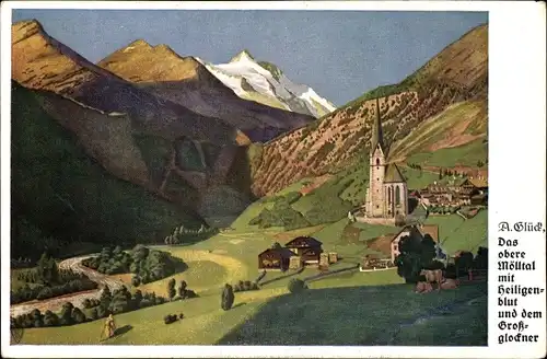 Künstler Ak Heiligenblut am Großglockner in Kärnten, Obere Mölltal, Kirche