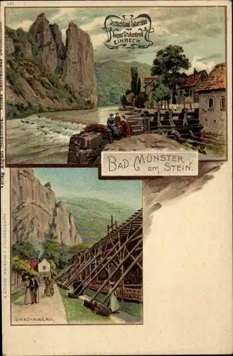 Litho Bad Münster am Stein Ebernburg, Gradierwerk, Wehr