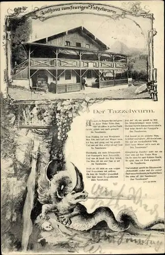 Ak Tatzelwurm Oberaudorf in Oberbayern, Gasthaus zum feurigen Tatzelwurm