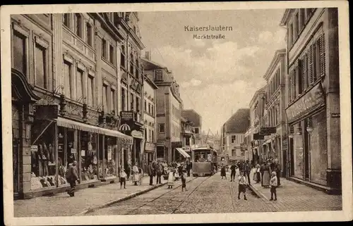Ak Kaiserslautern in Rheinland Pfalz, Marktstraße, Geschäft H. Litzius, J. Weber & Sohn, Straßenbahn