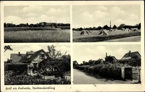Ak Karlsruhe in Baden, Stadtrandsiedlung, Heuhaufen, Geschäft