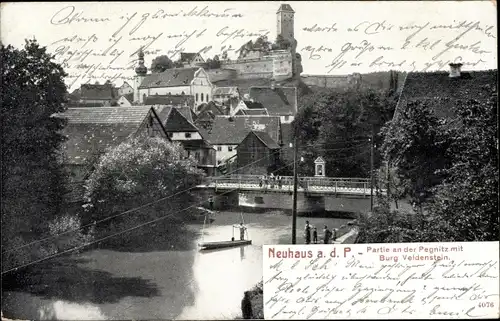 Ak Neuhaus an der Pegnitz Mittelfranken, Pegnitz Partie mit Burg Veldenstein