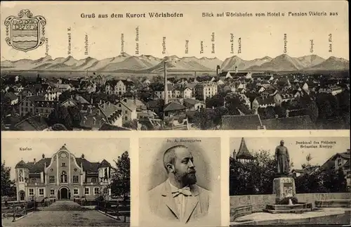 Ak Bad Wörishofen im Unterallgäu, Panorama, Kasino, Denkmal, Portrait