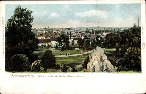 Ak Crimmitschau in Sachsen, Blick von der Grotte im Bismarckhain