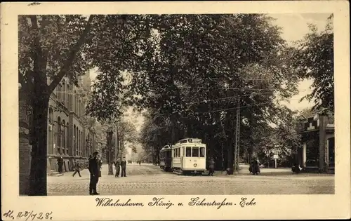 Ak Wilhelmshaven an der Nordsee, König- und Gökerstraße Ecke, Straßenbahn