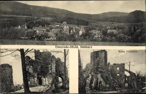 Ak Osterode Illfeld am Harz, Ruine Hohnstein, Teilansicht vom Ort