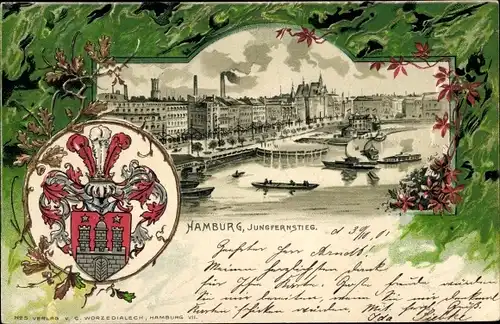 Präge Wappen Litho Hamburg Mitte Neustadt, Jungfernstieg