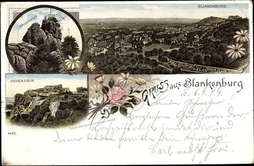Litho Blankenburg am Harz, Panorama, Regenstein, Grossvater