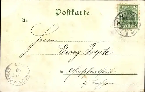 Künstler Litho Hamburg Mitte Neustadt, Partie an der Lombardsbrücke, Schiff, Fußgänger