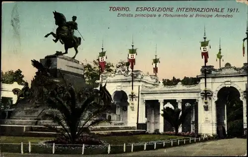 Ak Torino Turin Piemonte, Esposizione 1911, Monumento al Principe Amedeo