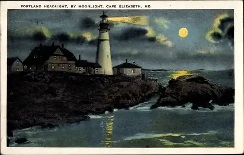 Ak Cape Elizabeth Maine USA, Portland Scheinwerfer