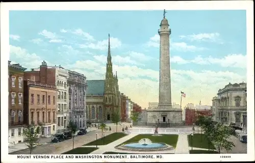 Ak Baltimore Maryland USA, Mount Vernon Place, Washington Monument