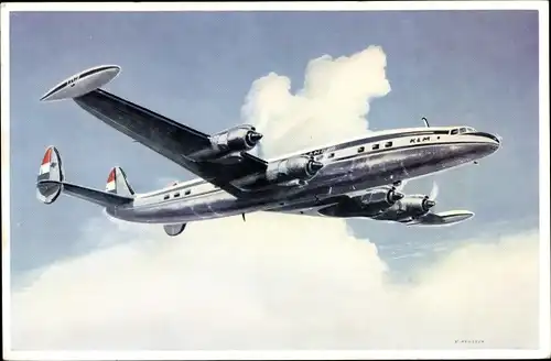 Künstler Ak Lockheed Super Constellation L 1049 G, KLM, britisches Passagierflugzeug