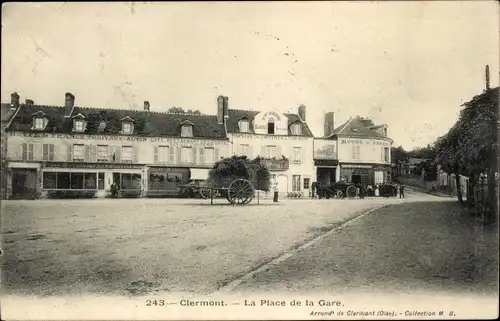 Ak Clermont Oise, Place de la Gare