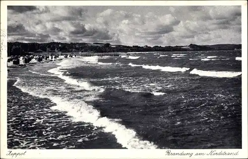 Ak Sopot Gdańsk Zoppot Danzig, Brandung am Nordstrand