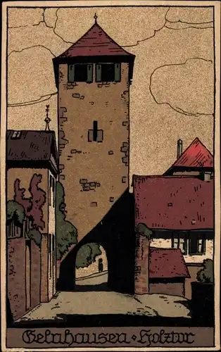 Steindruck Ak Gelnhausen in Hessen, Holztor