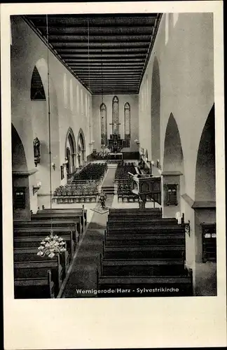 Ak Wernigerode am Harz, Sylvestrikirche, Innenansicht, Kanzel, Altar