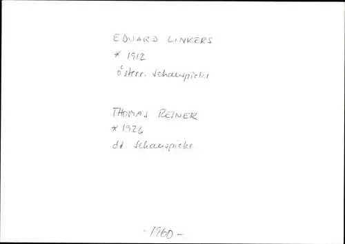 Autogrammkarte Schauspieler Eduard Linkers und Thomas Reiner