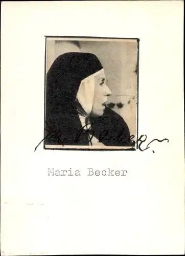 Autogrammkarte Schauspielerin Maria Becker, Seitenportrait als Nonne