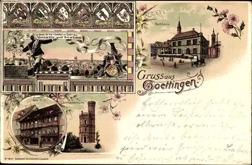Litho Göttingen in Niedersachsen, Alte Fink, Rathaus, Bismarckturm