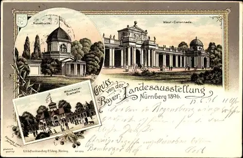 Litho Nürnberg in Mittelfranken Bayern, Landesausstellung 1896, Kunsthalle, West-Kolonnade