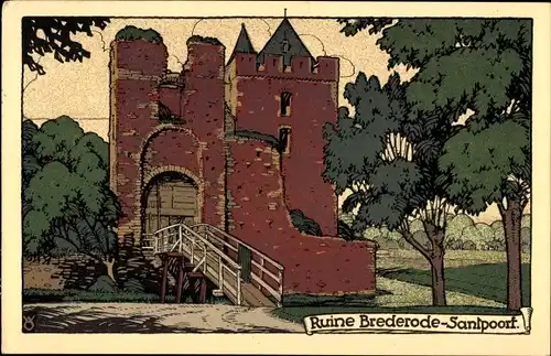 Steindruck Ak Santpoort Nordholland Niederlande, Ruine Brederode, Santpoort